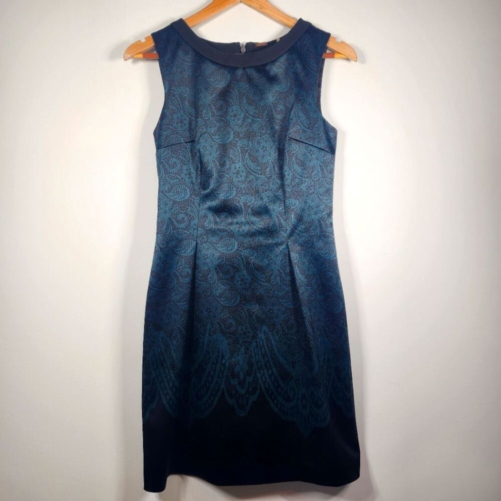 Elie Tahari Silk Black Green Paisley Back Zip Dress Size 2
